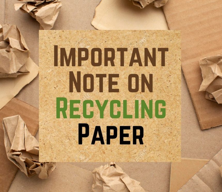 Important Note on Recycling Paper Important Note on Recycling Paper